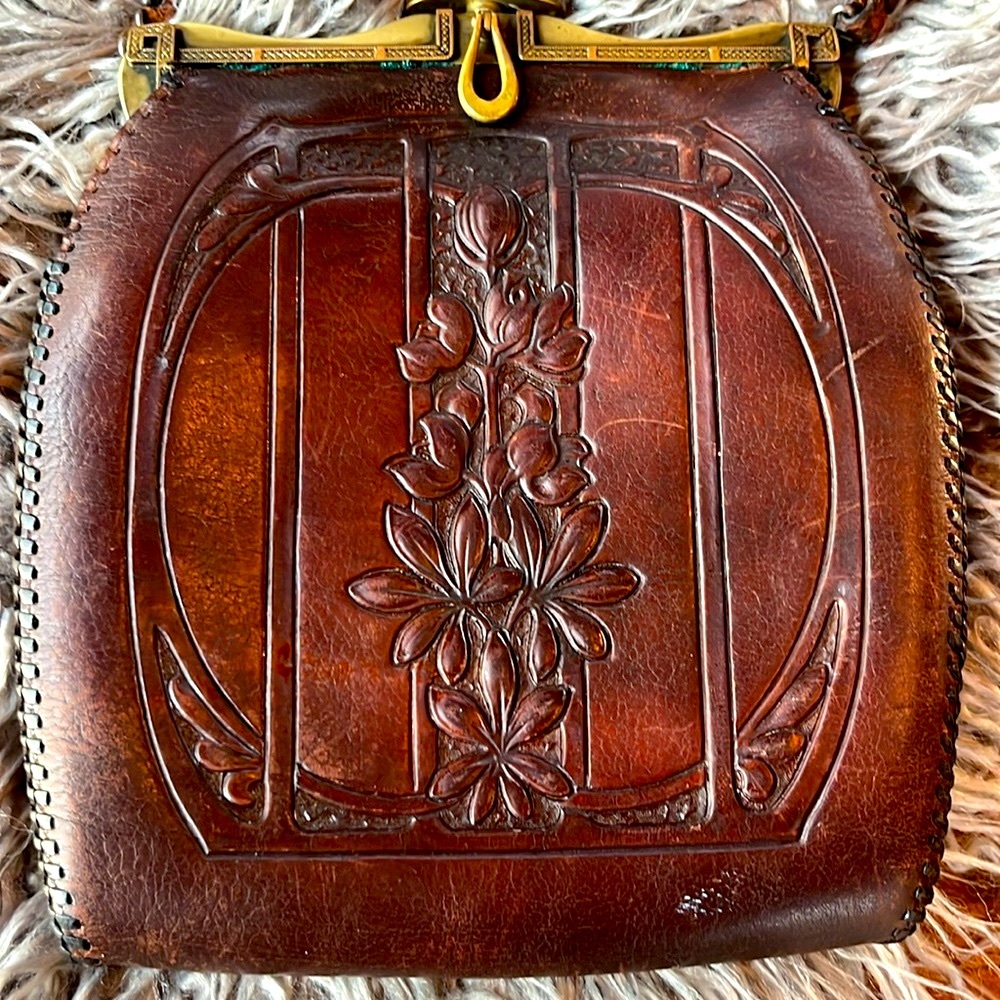 🌺Circa 1916-1918 NOCONA Art Nouveau Tooled Leather Bag 🌺